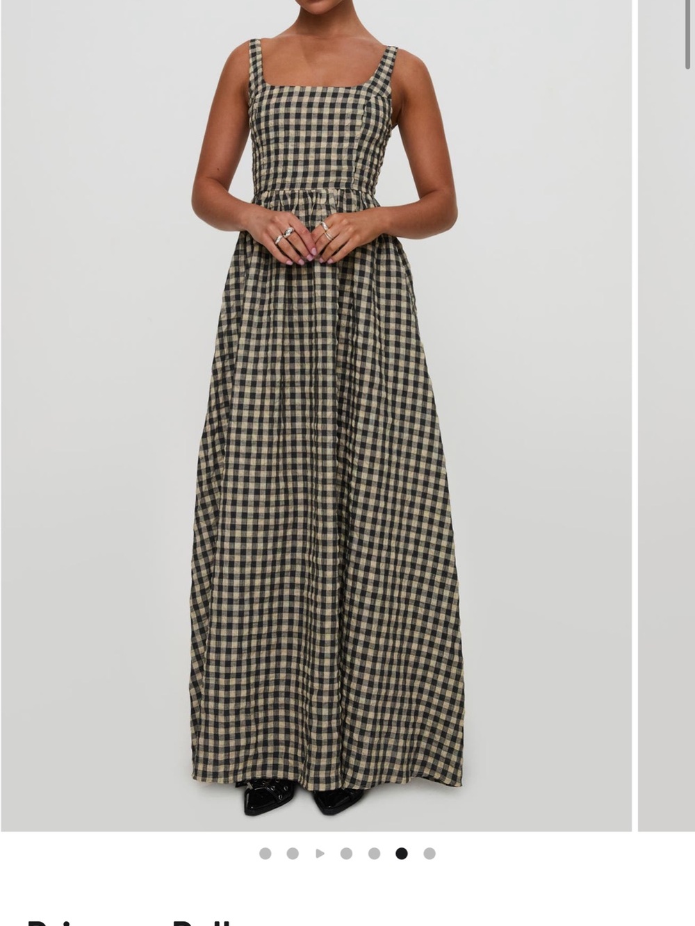 Checked Square-Neck Maxi Dress in Black and Cream